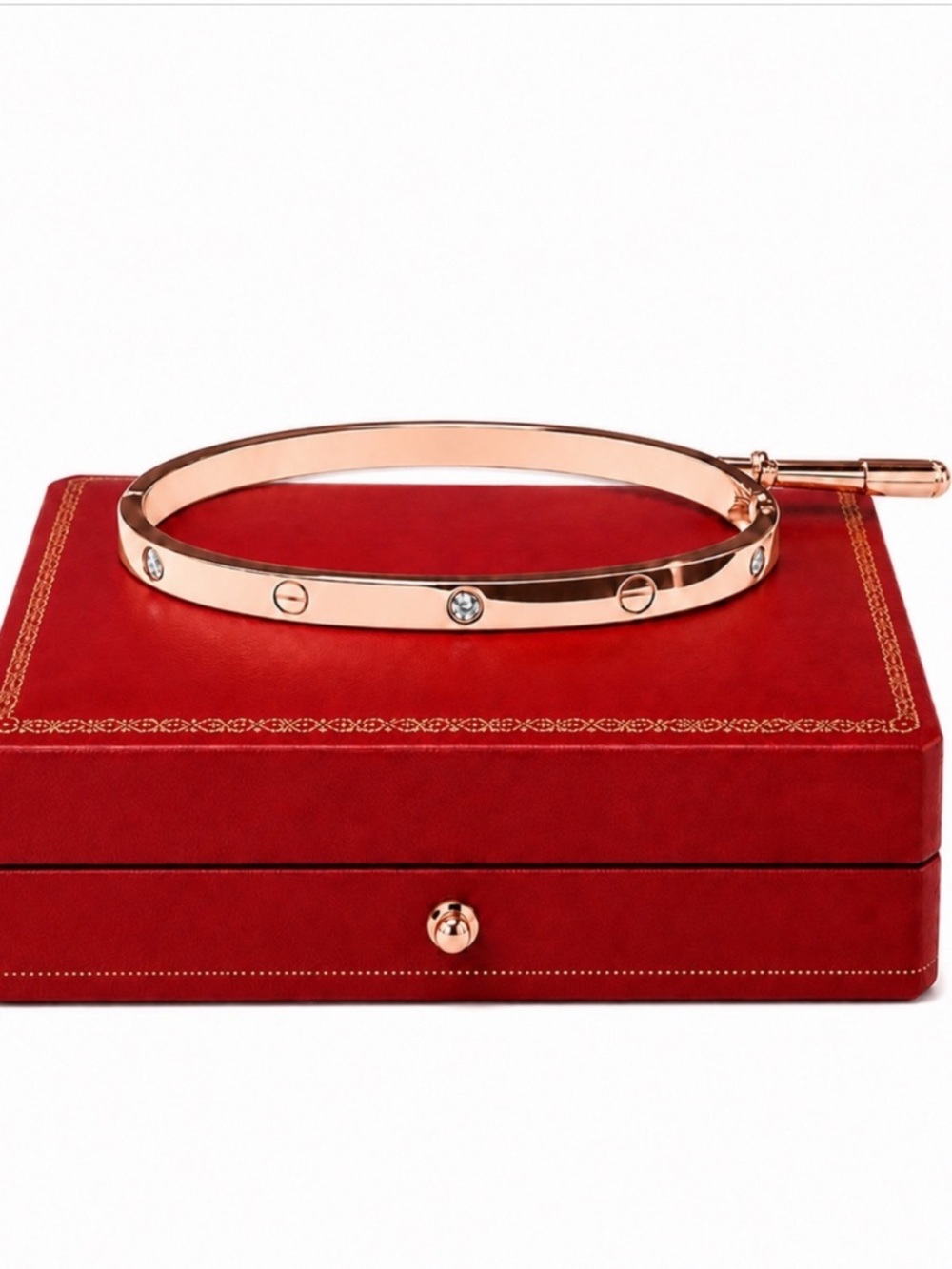 Stamped Rose Gold Plated Love Bangle Bracelet with Stones Thin Version